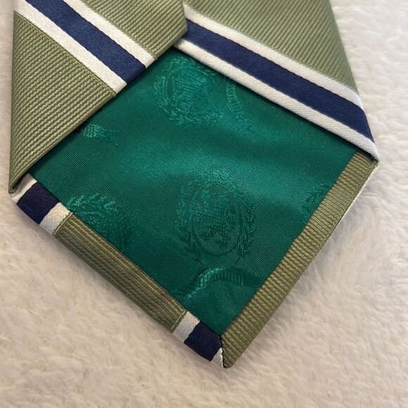 NWT Tommy Hilfiger Green with Navy & White Stripes Silk Tie - Picture 10 of 11